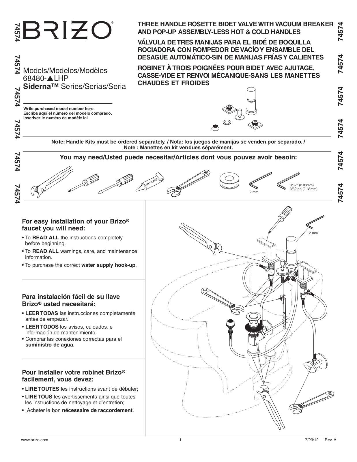 Brizo Siderna 68480 LHP Series Manual