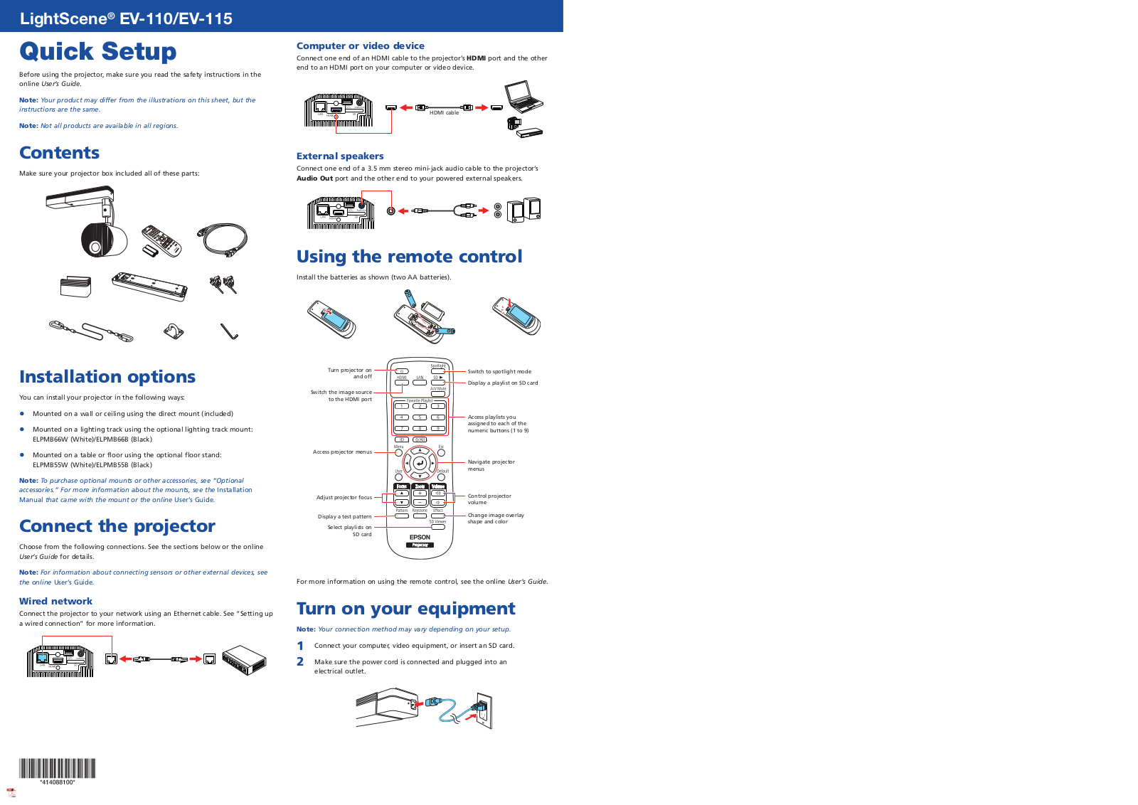 Epson LightScene, EV-110, EV-115 Quick Setup Guide