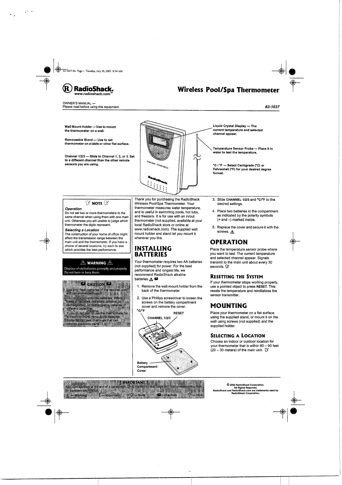 Radio Shack 6301037 User Manual