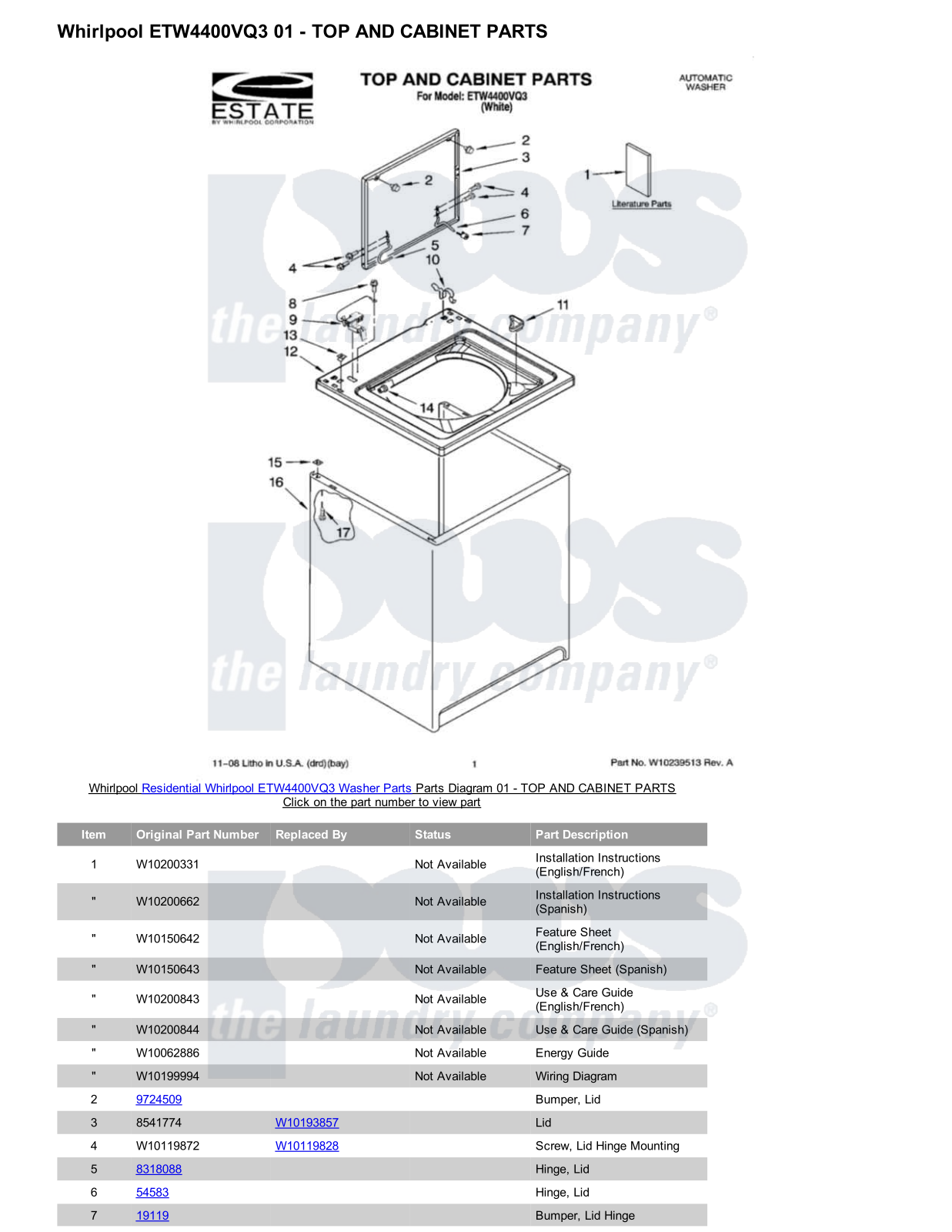 Whirlpool ETW4400VQ3 Parts Diagram