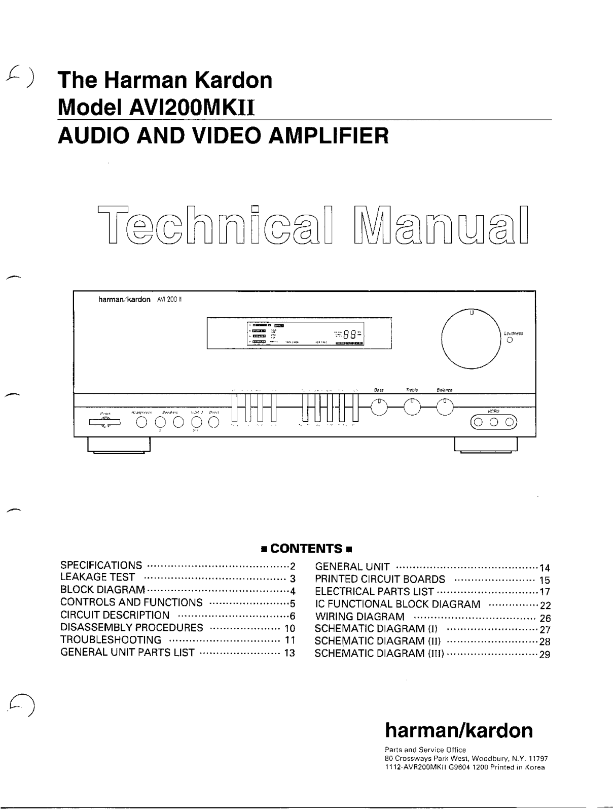 Harman Kardon AVI-200-MkII Sevice Bulletin