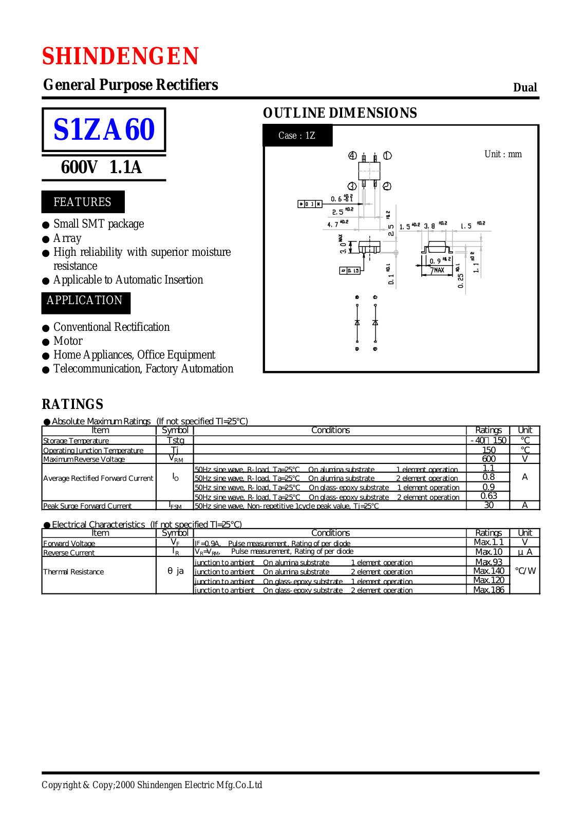 Shindengen Electric Manufacturing Company Ltd S1ZA60 Datasheet