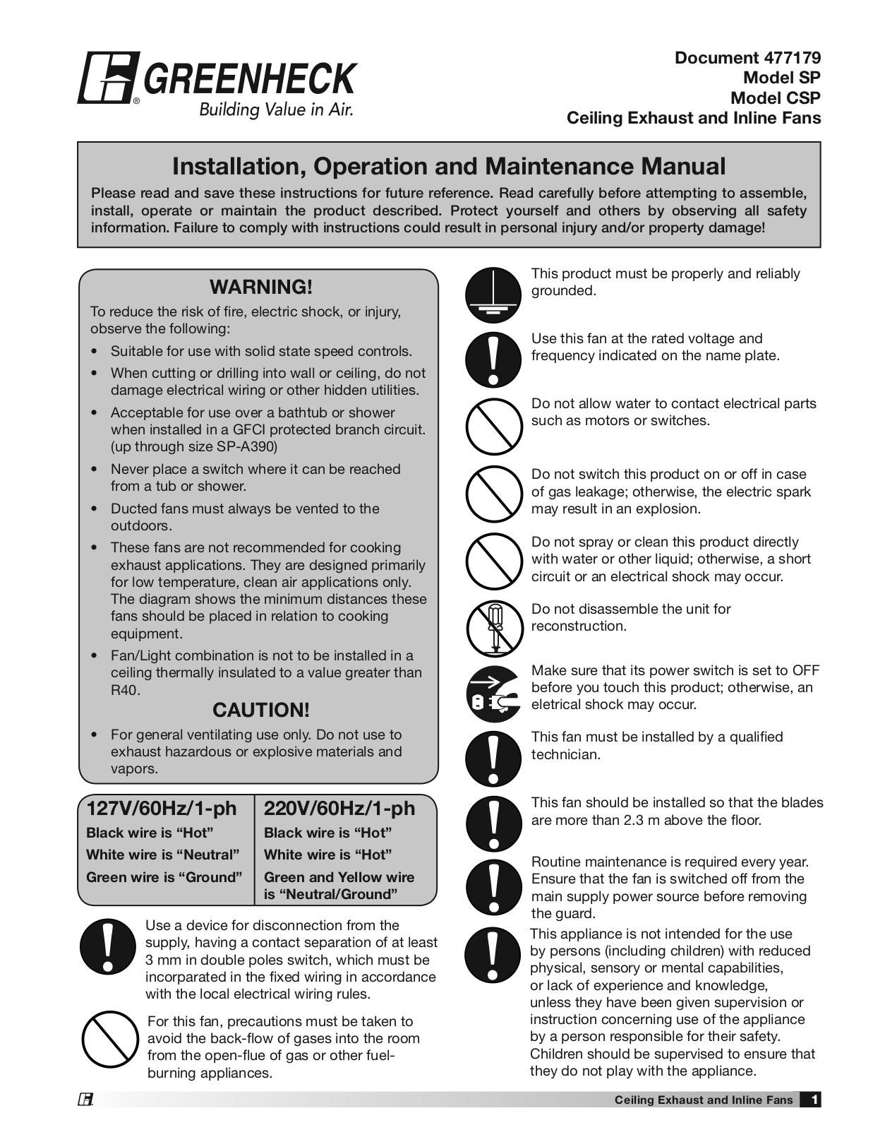 Greenheck SP, CSP User Manual