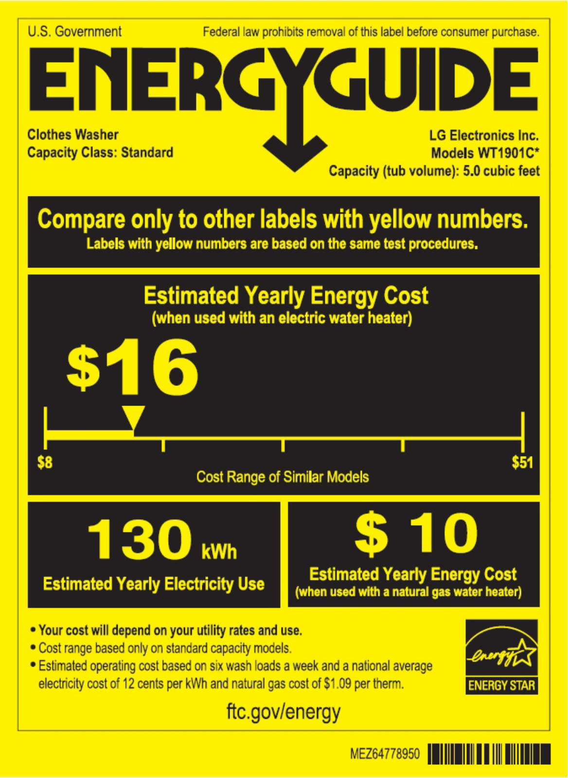 Lg WT1901CW Energy Guide