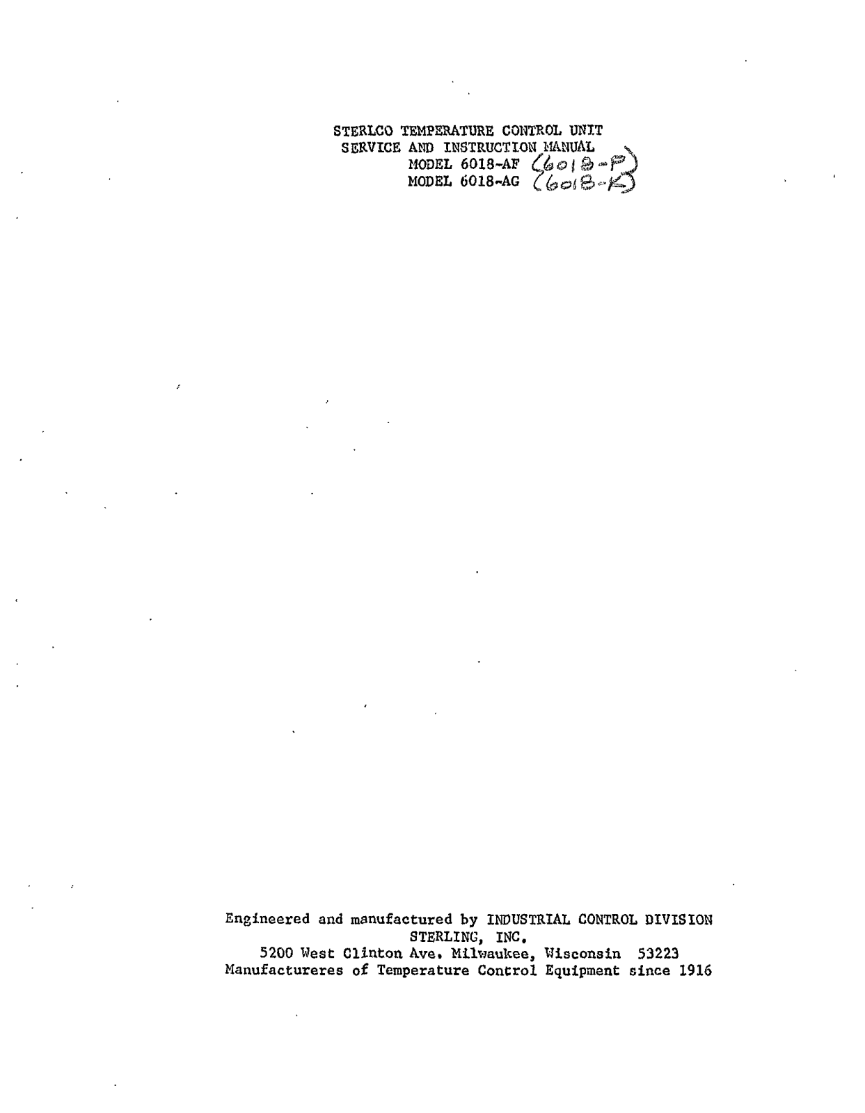 Sterling 6018-P, 6018-AG, 6018-AF, 6018-K User Manual