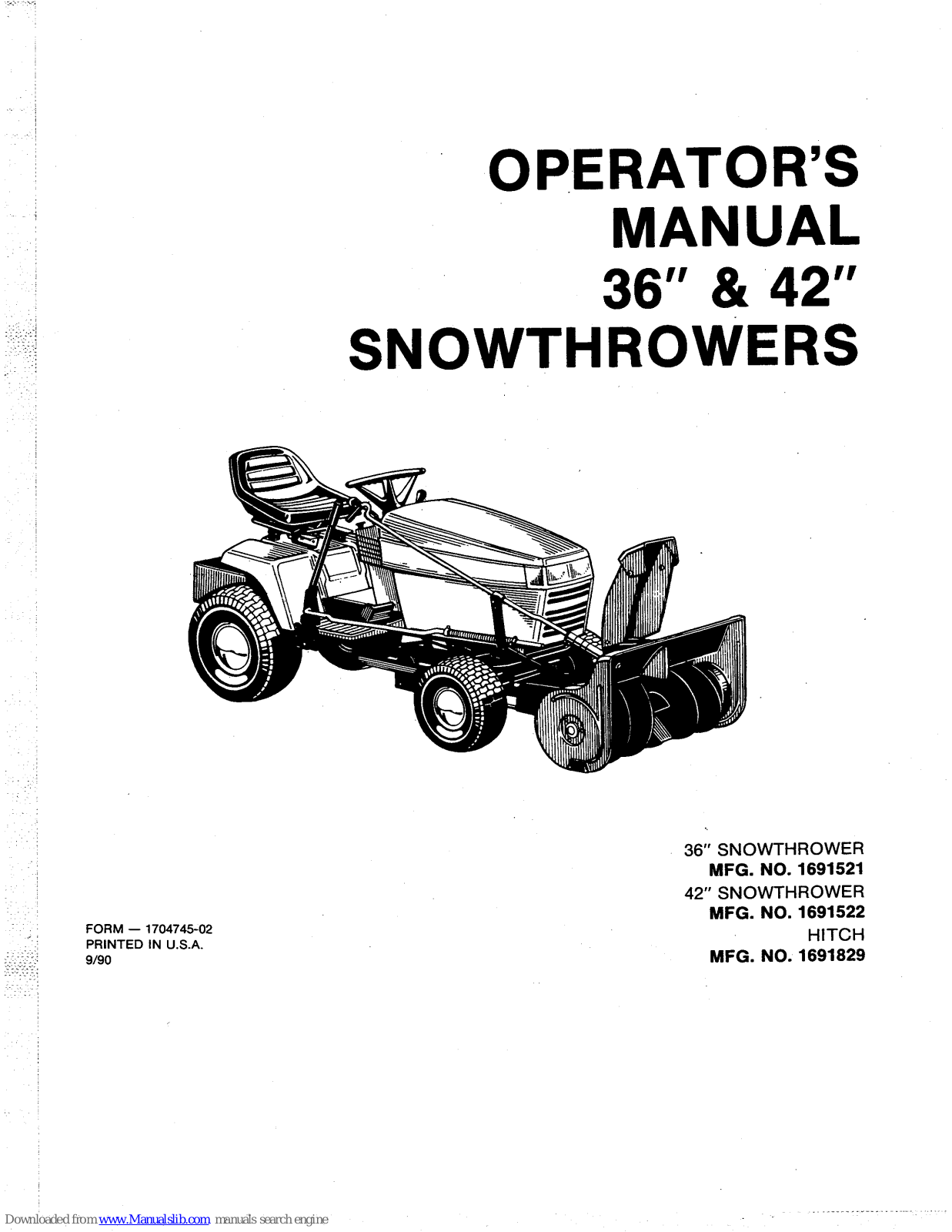 Simplicity 1691522, 1691521, Hitch 1691829, 1691829 Operator's Manual