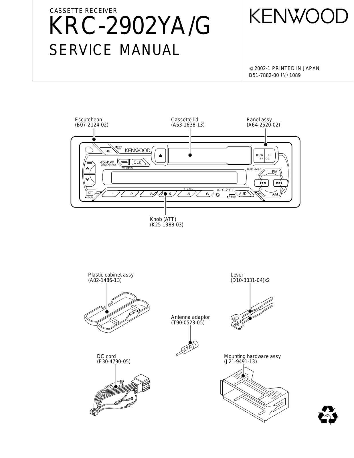 Kenwood KRC-2902 G, KRC-2902 YA Service Manual