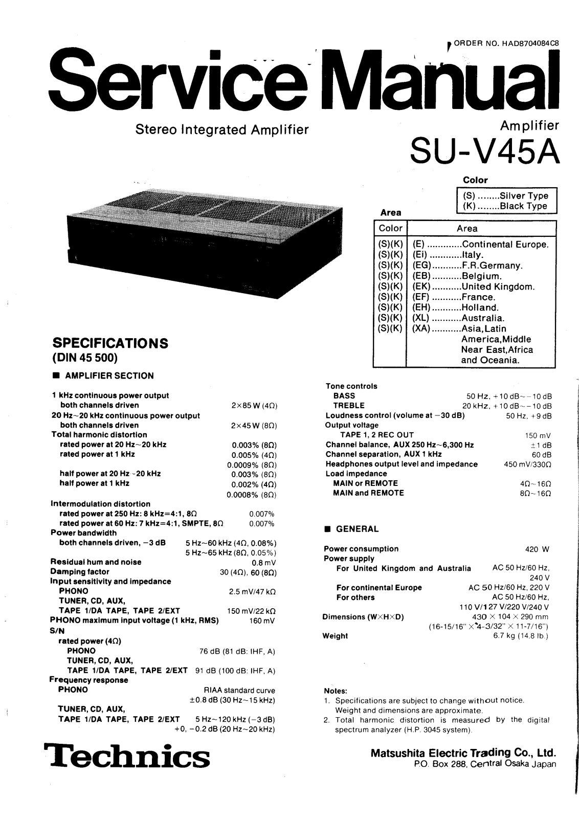 Technics SUV 45A Service Manual