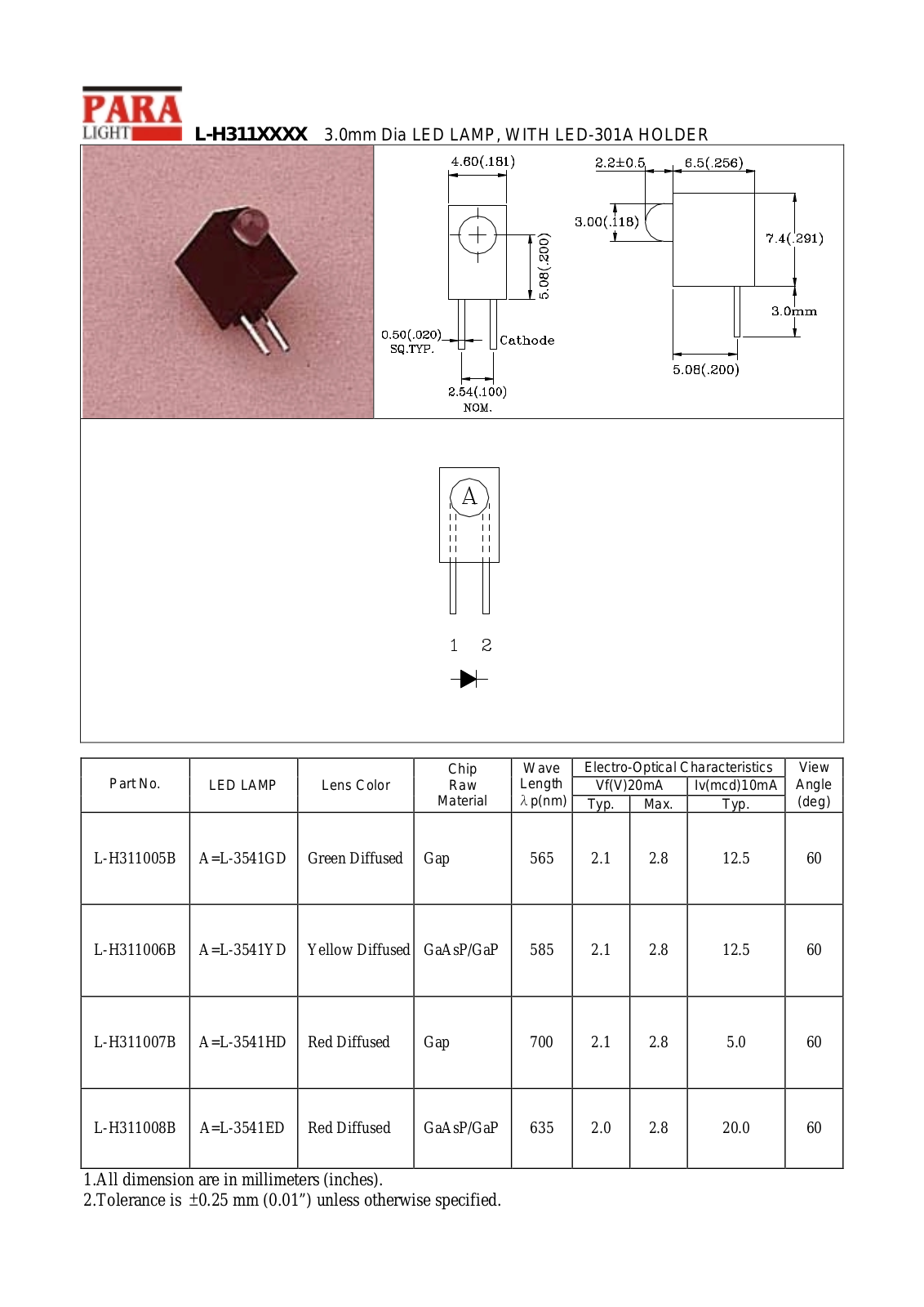 PARA L-H311007B, L-H311006B, L-H311008B, L-H311005B Datasheet