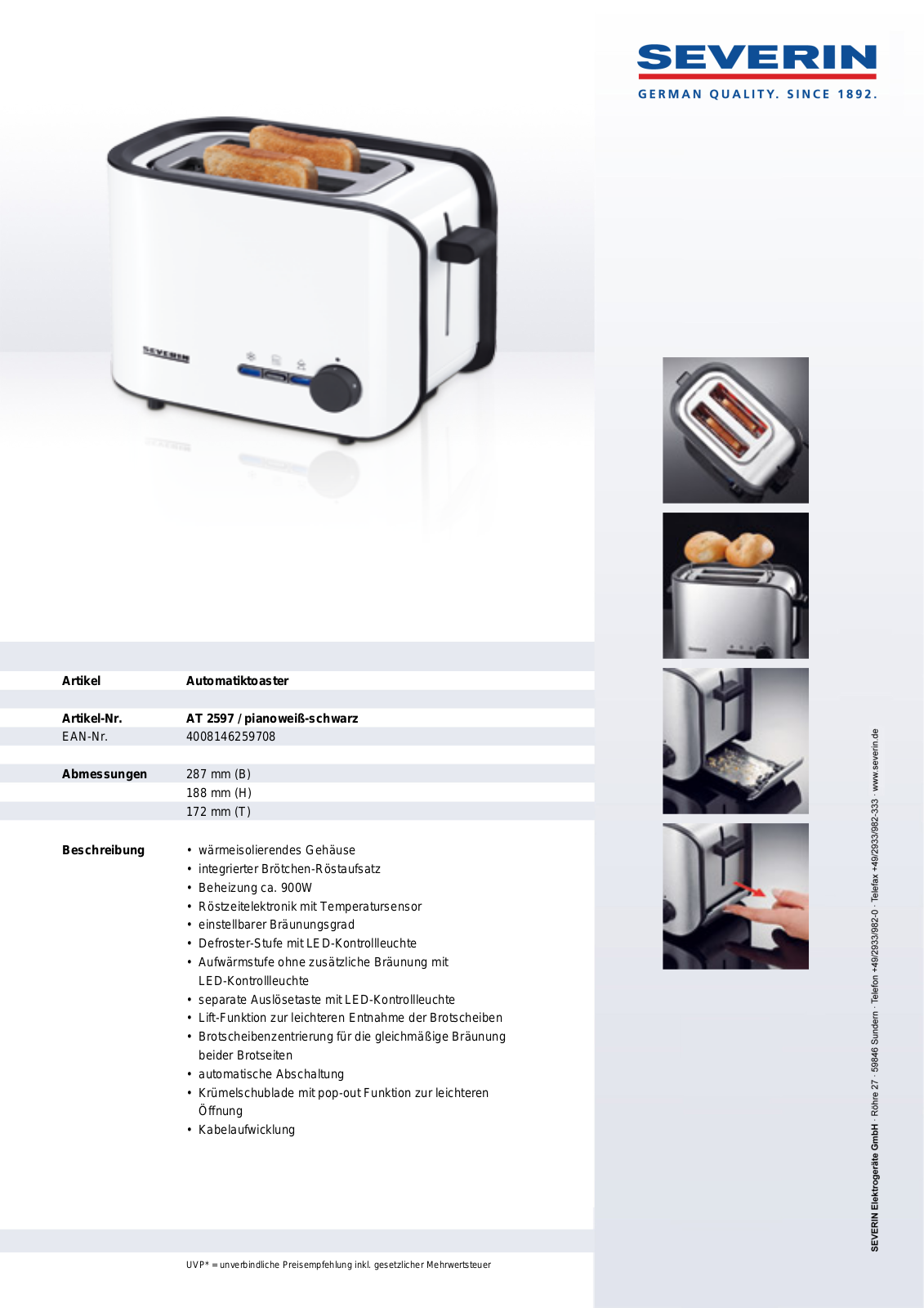 Severin AT 2597 DATASHEET - ManualMachine.com