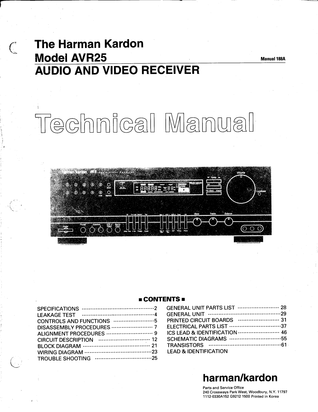 Harman Kardon AVR-25 Service manual