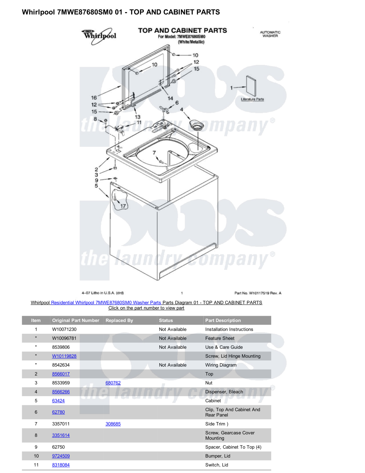 Whirlpool 7MWE87680SM0 Parts Diagram