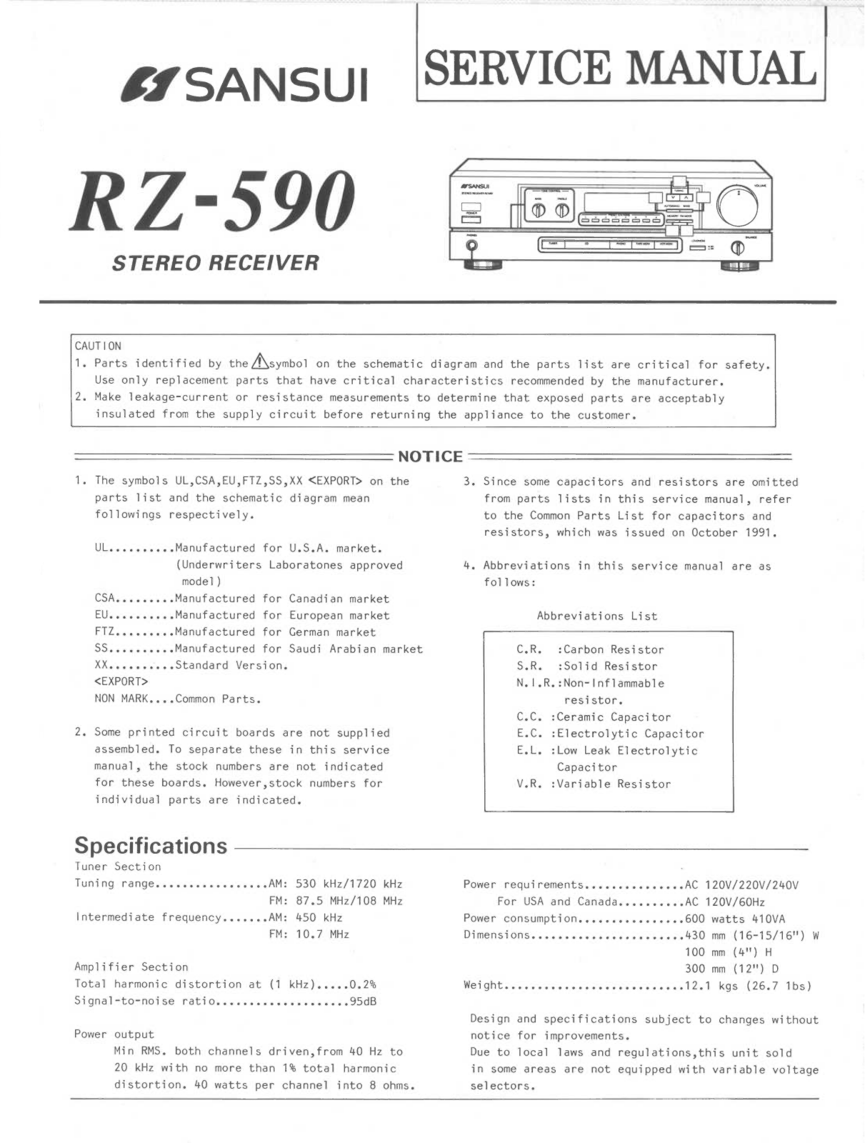 Sansui RZ-590 Service Manual