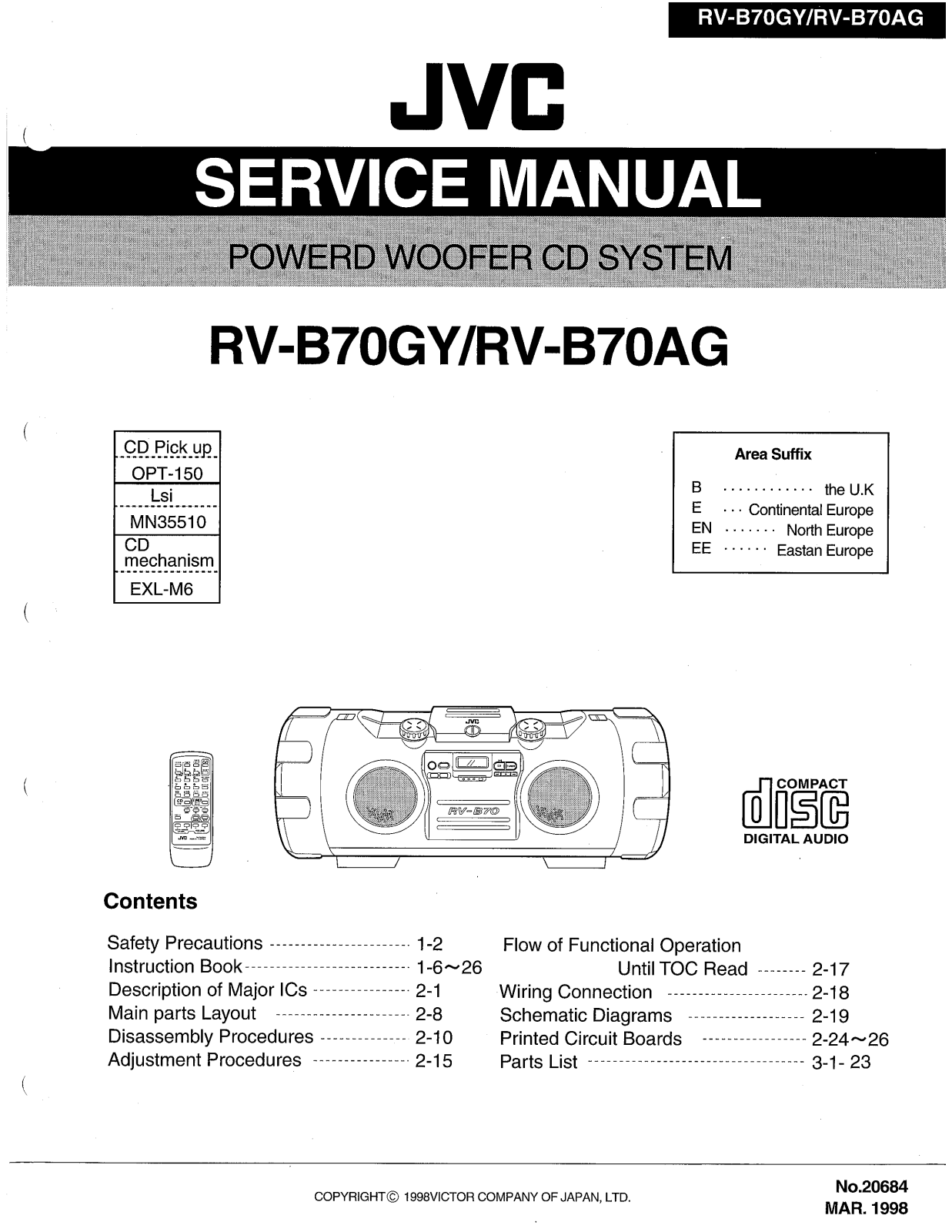 JVC RV-B70AGB, RV-B70AGE, RV-B70AGEN, RV-B70GYB, RV-B70GYE Service Manual
