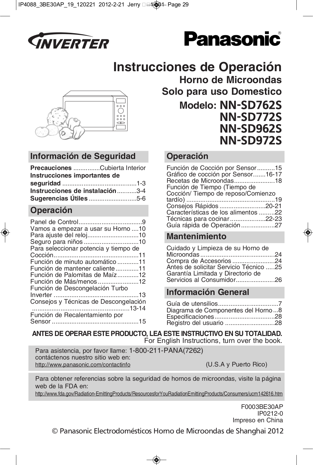 Panasonic nn-sd762, nn-sd762s, nn-sd772, nn-sd962, nn-sd972 Operation Manual