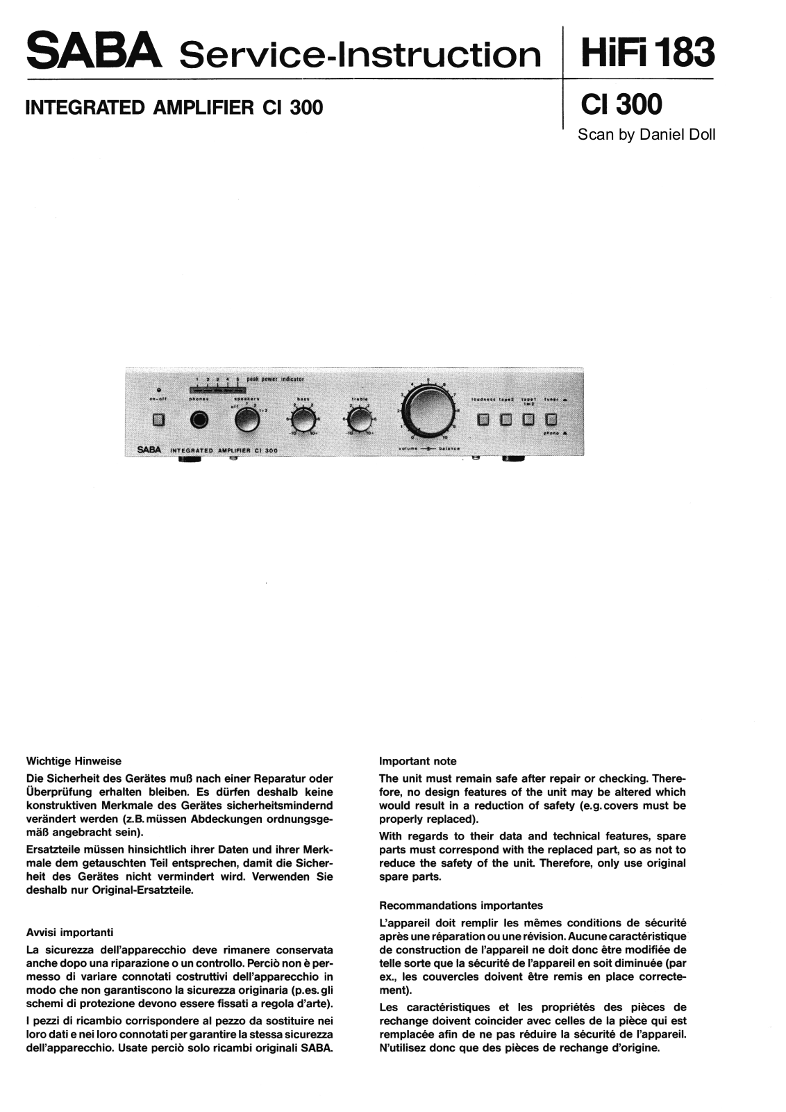 Saba CI-300 Owners Manual