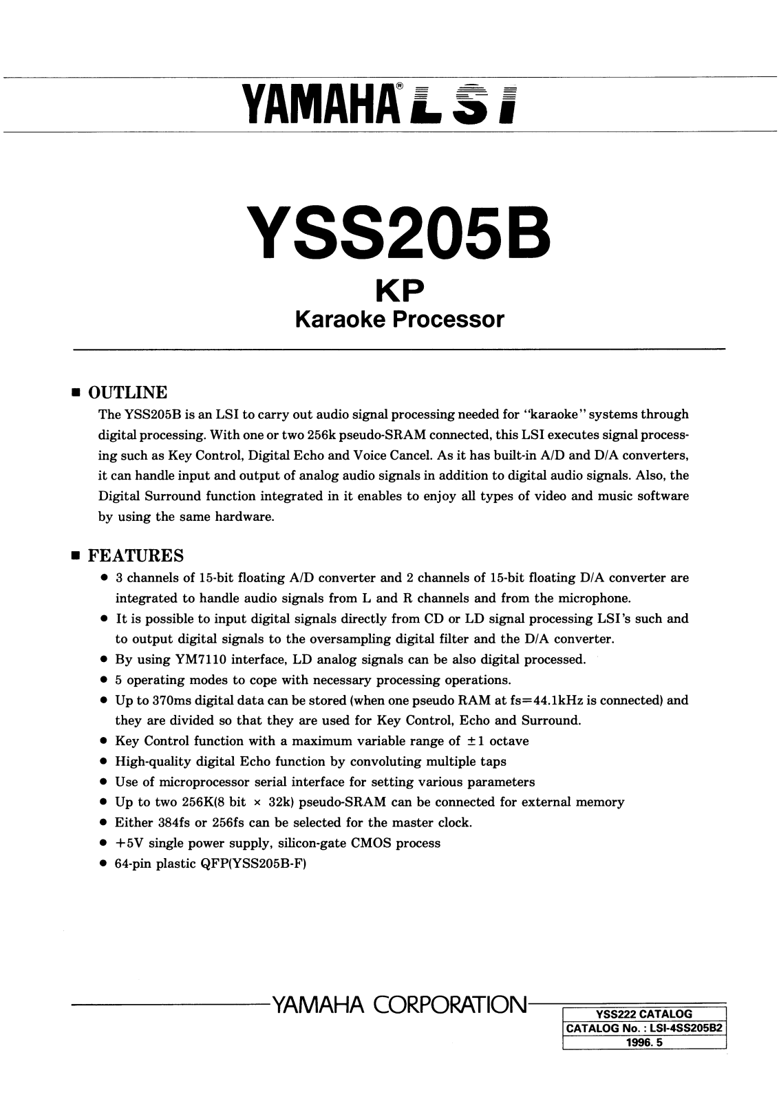 YAMAHA YSS205B-F Datasheet