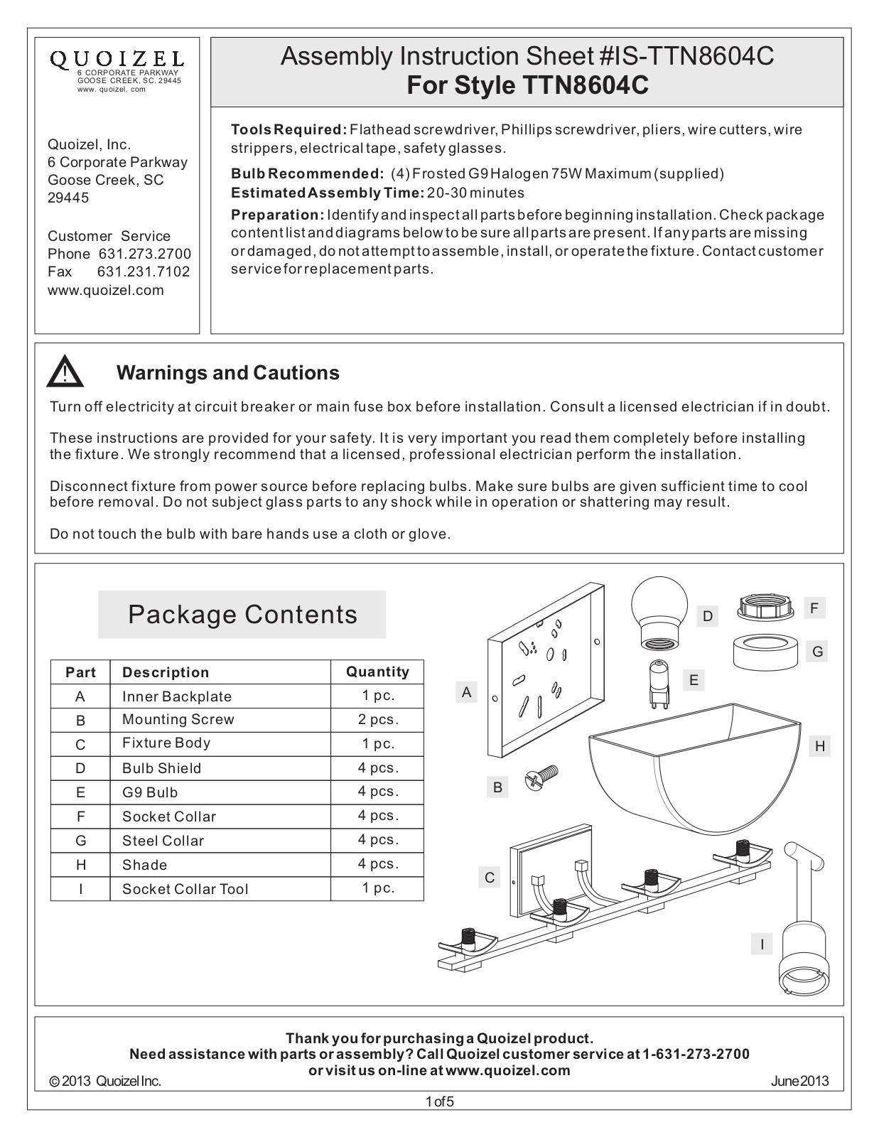 Quoizel TTN8604C User Manual