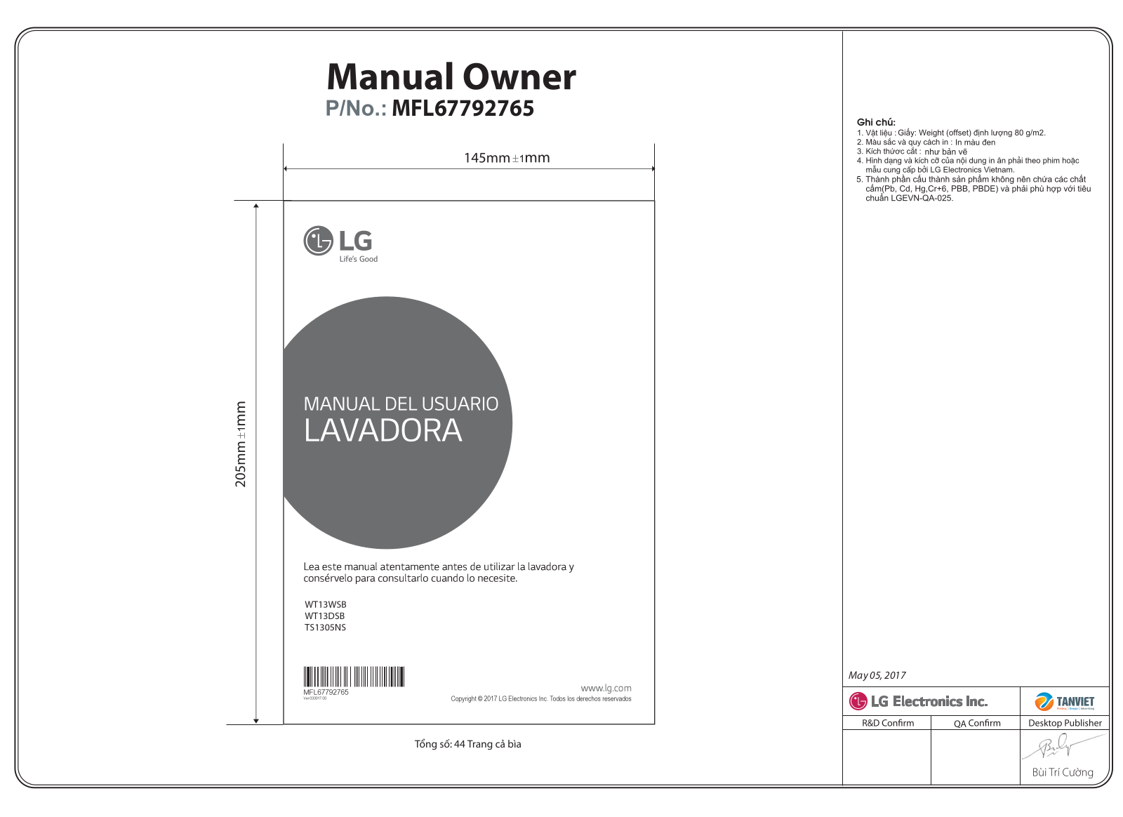 LG TS1305NS user manuals