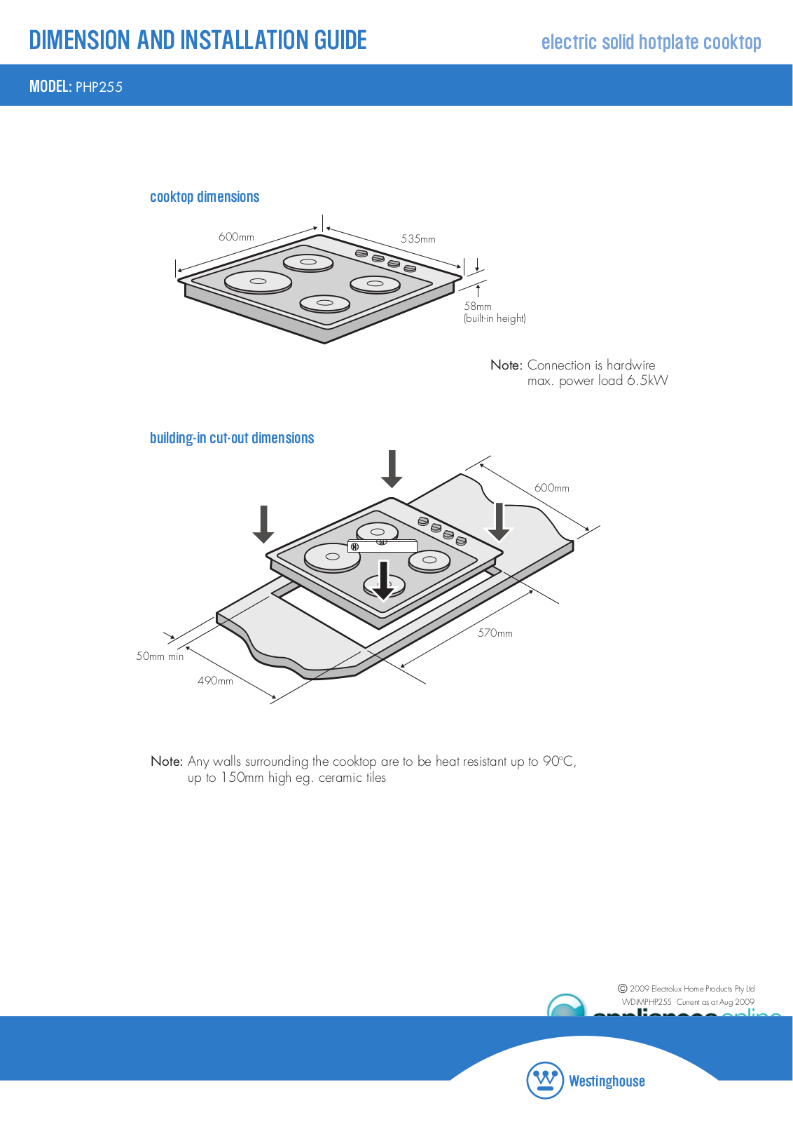 Westinghouse PHP255 User Manual