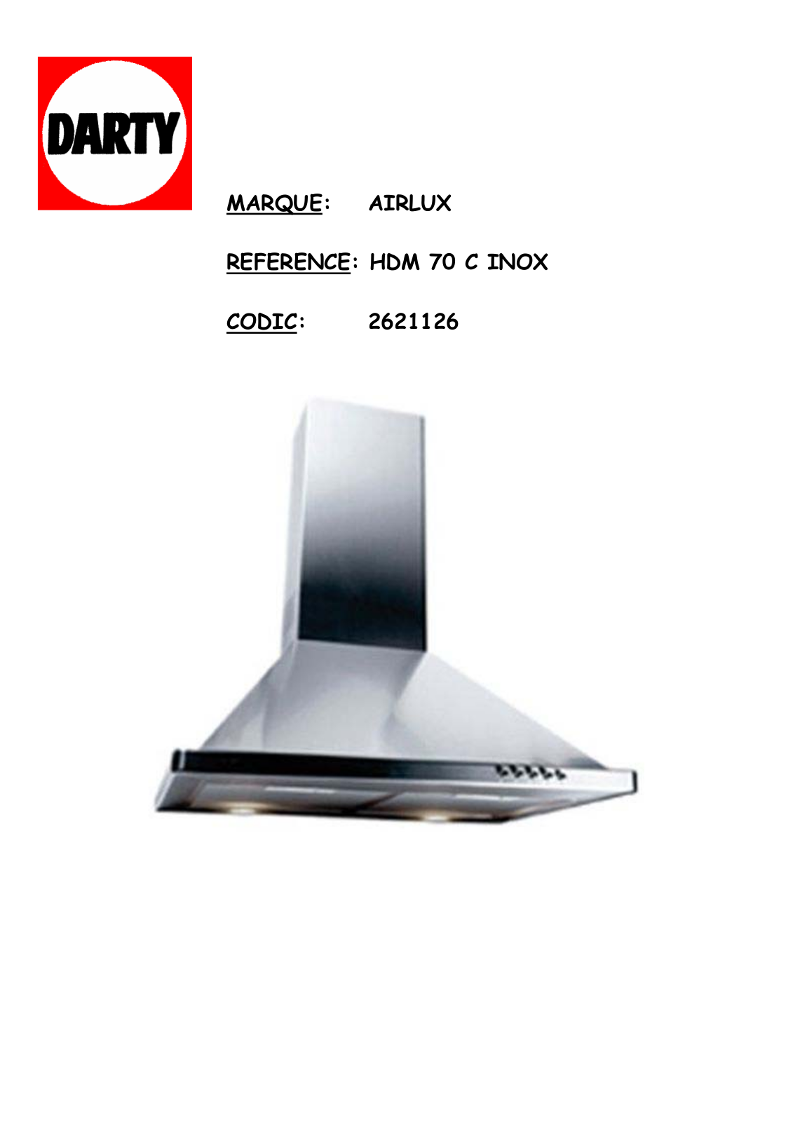 AIRLUX HDM 70 C INOX User Manual