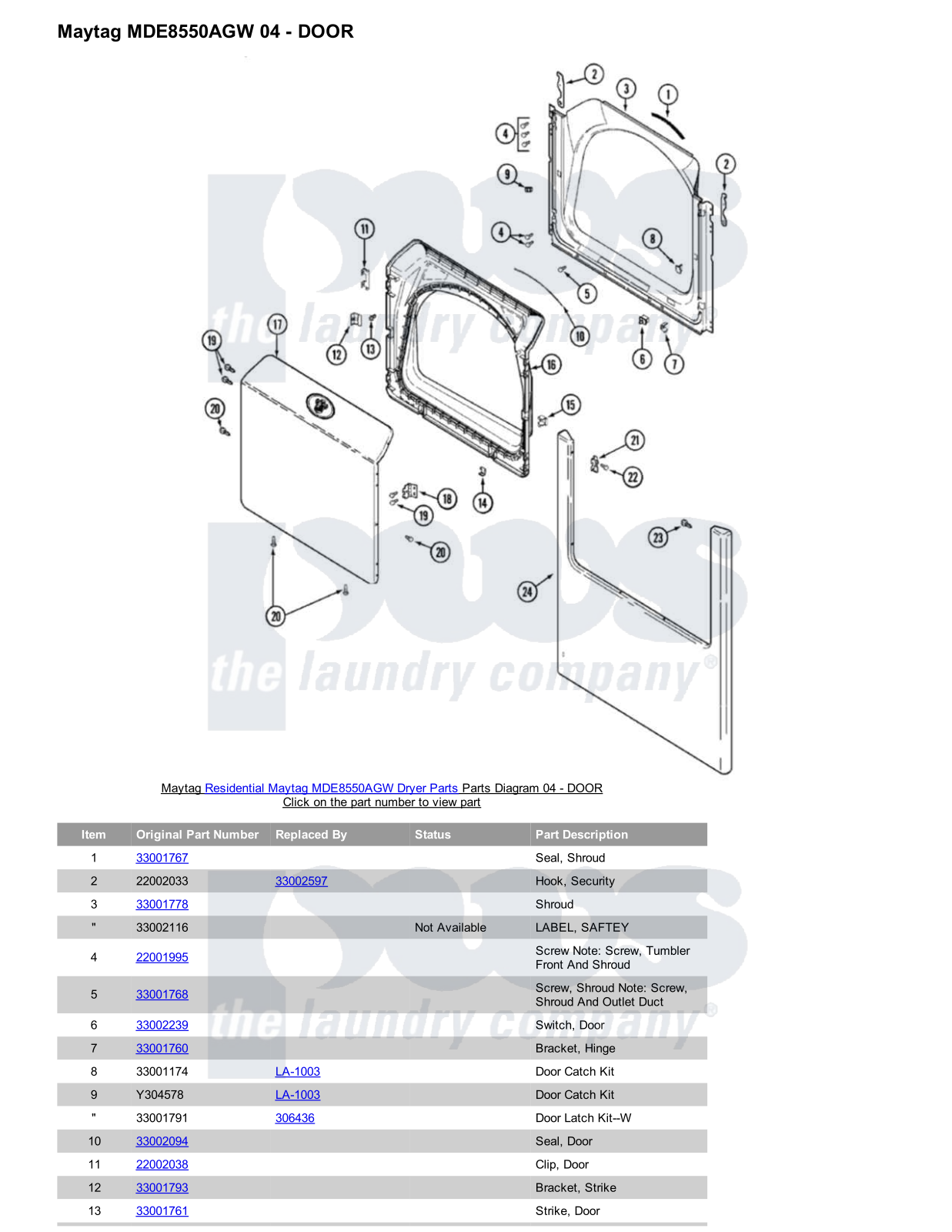 Maytag MDE8550AGW Parts Diagram