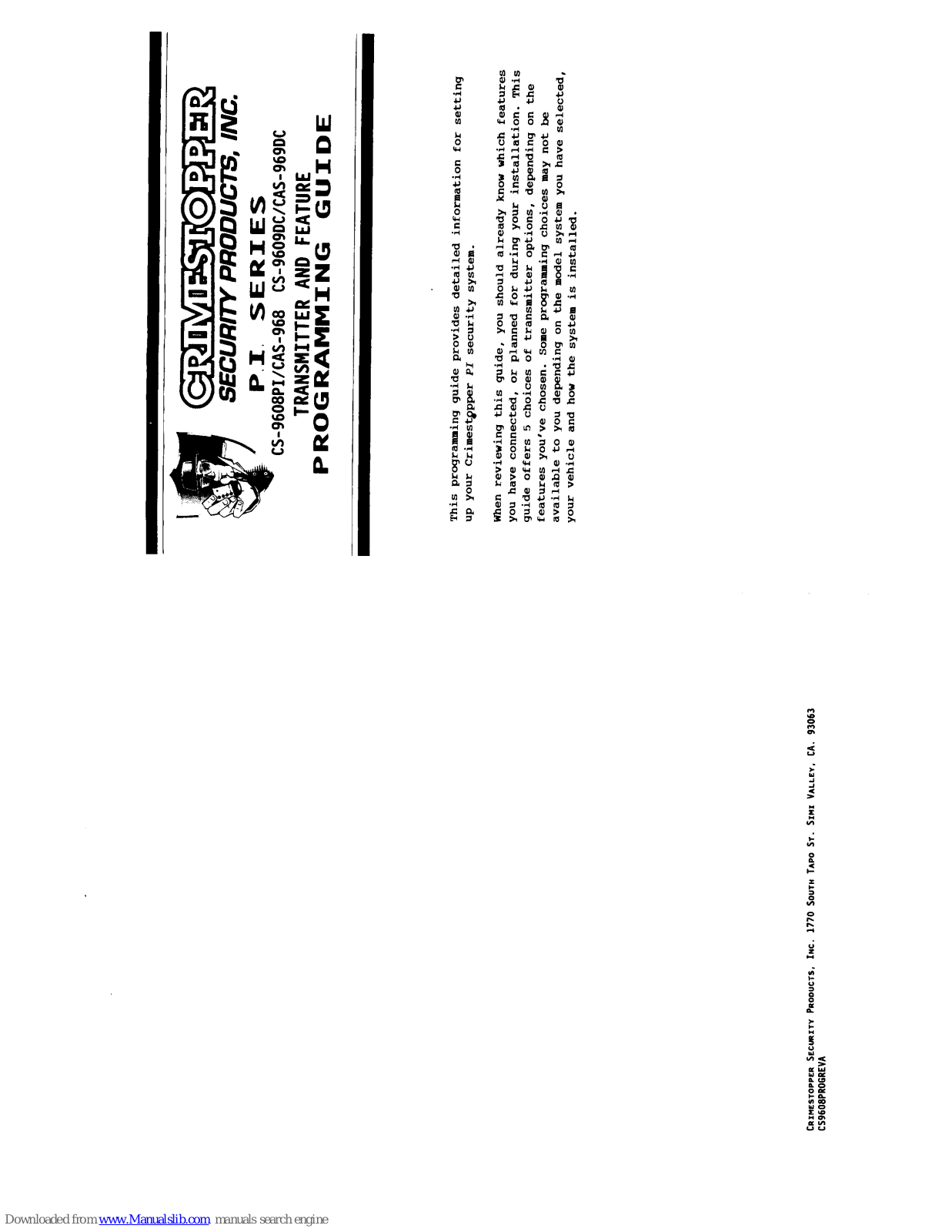 CrimeStopper CAS-968, CAS-969DC, CS-9609DC Supplementary Manual