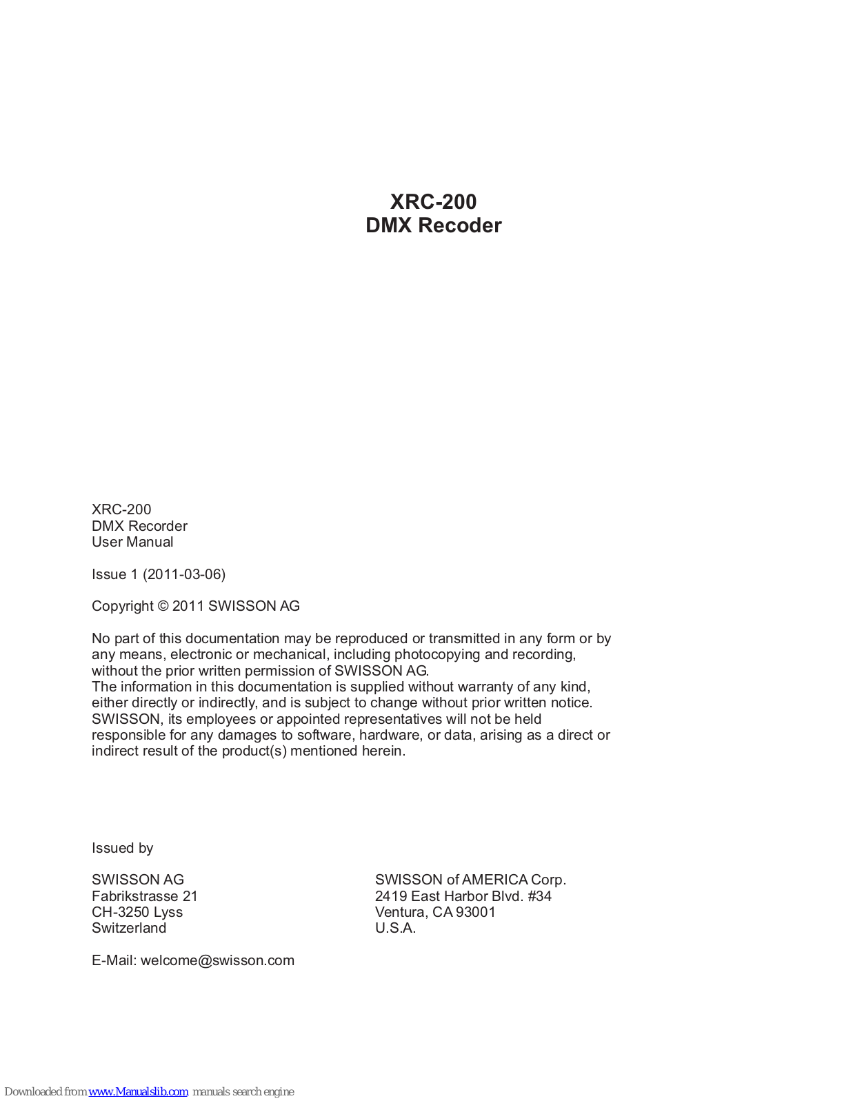 Swisson XRC-200 User Manual - ManualMachine.com