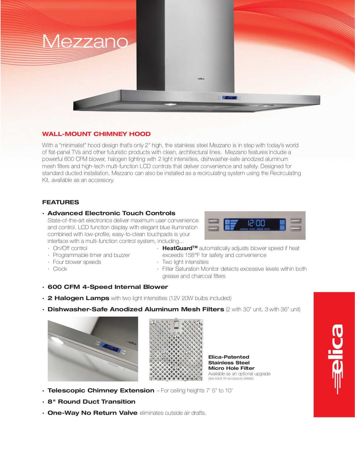 Elica EMZ630SS, EMZ636SS Specification Sheet