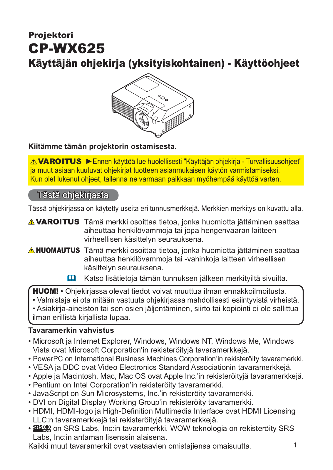 Hitachi CP-WX625W User Manual