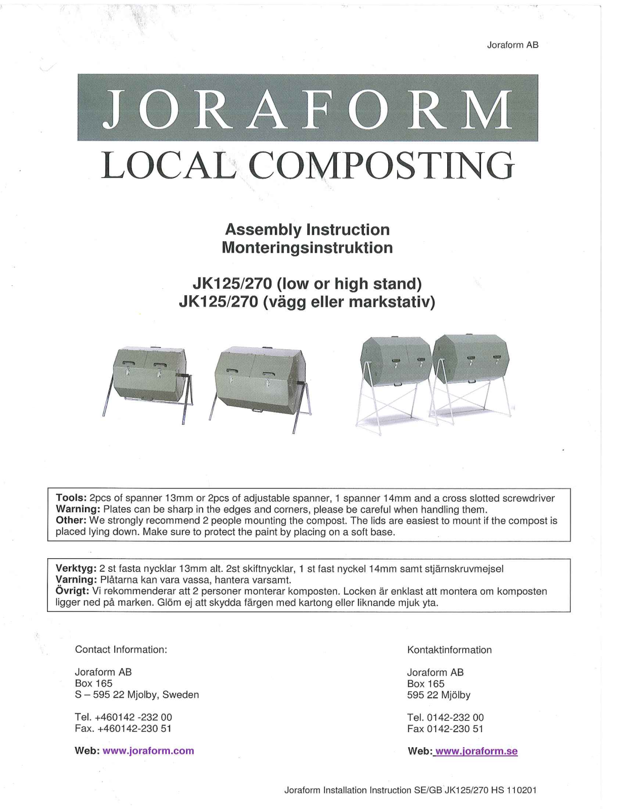 Jora Composter XWF1006 Assembly Instructions - ManualMachine.com
