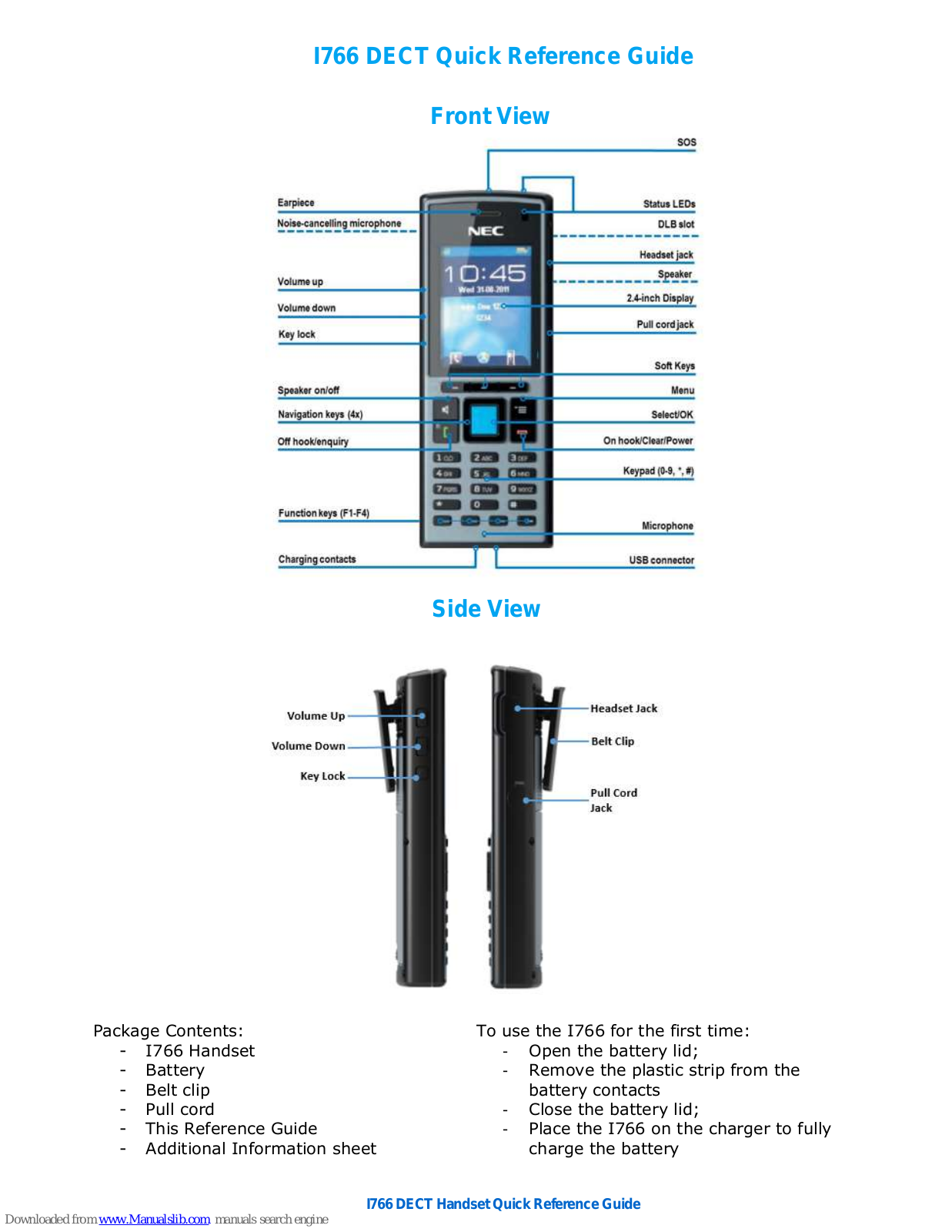 NEC I766 DECT Quick Reference Manual