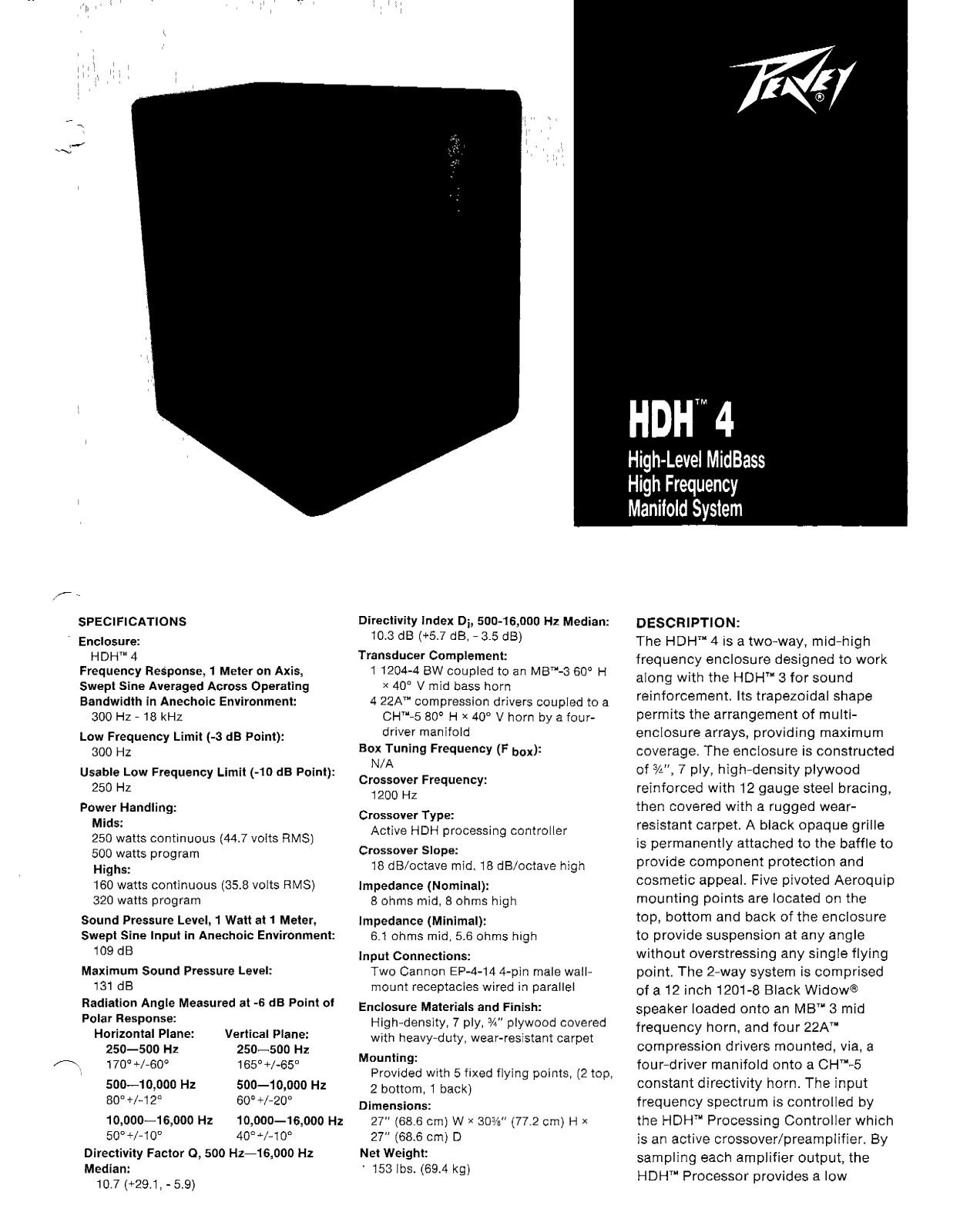 Peavey HDH 4 DATASHEET