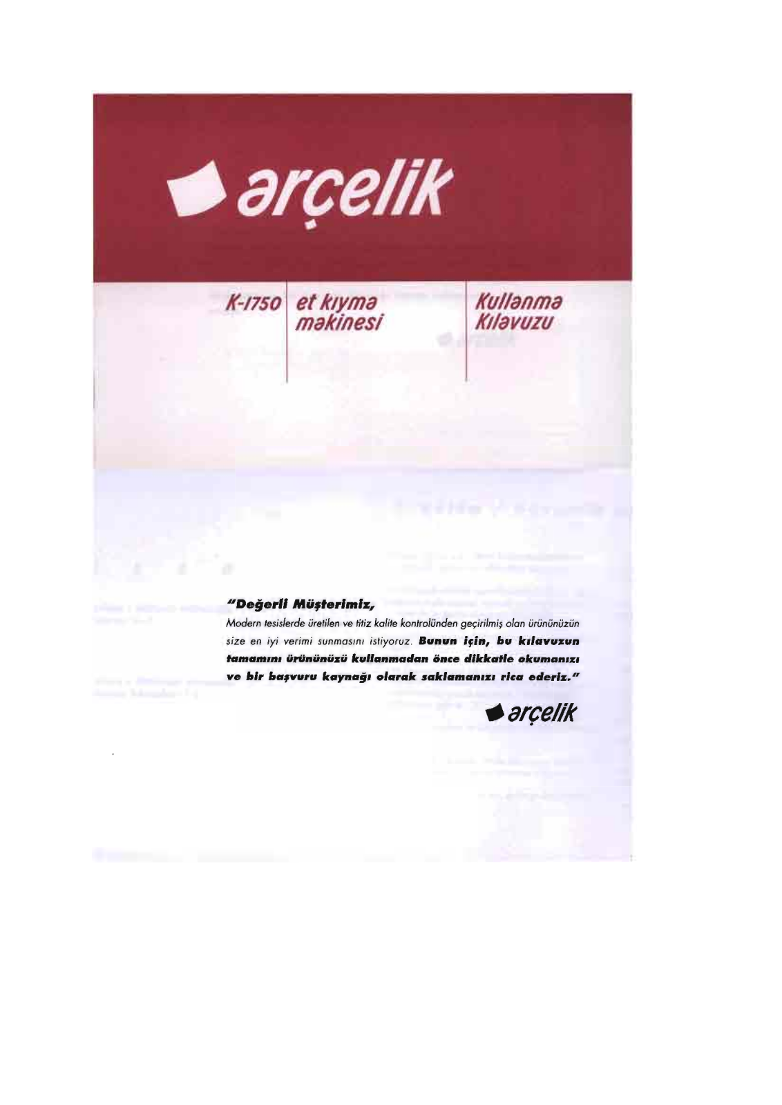 Arçelik K1750 User manual