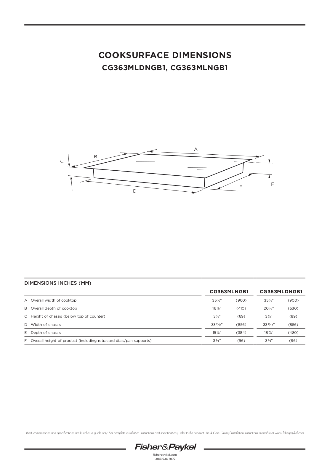 Fisher & Paykel CG363MLDNGB1, CG363MLNGB1 Installation Worksheet