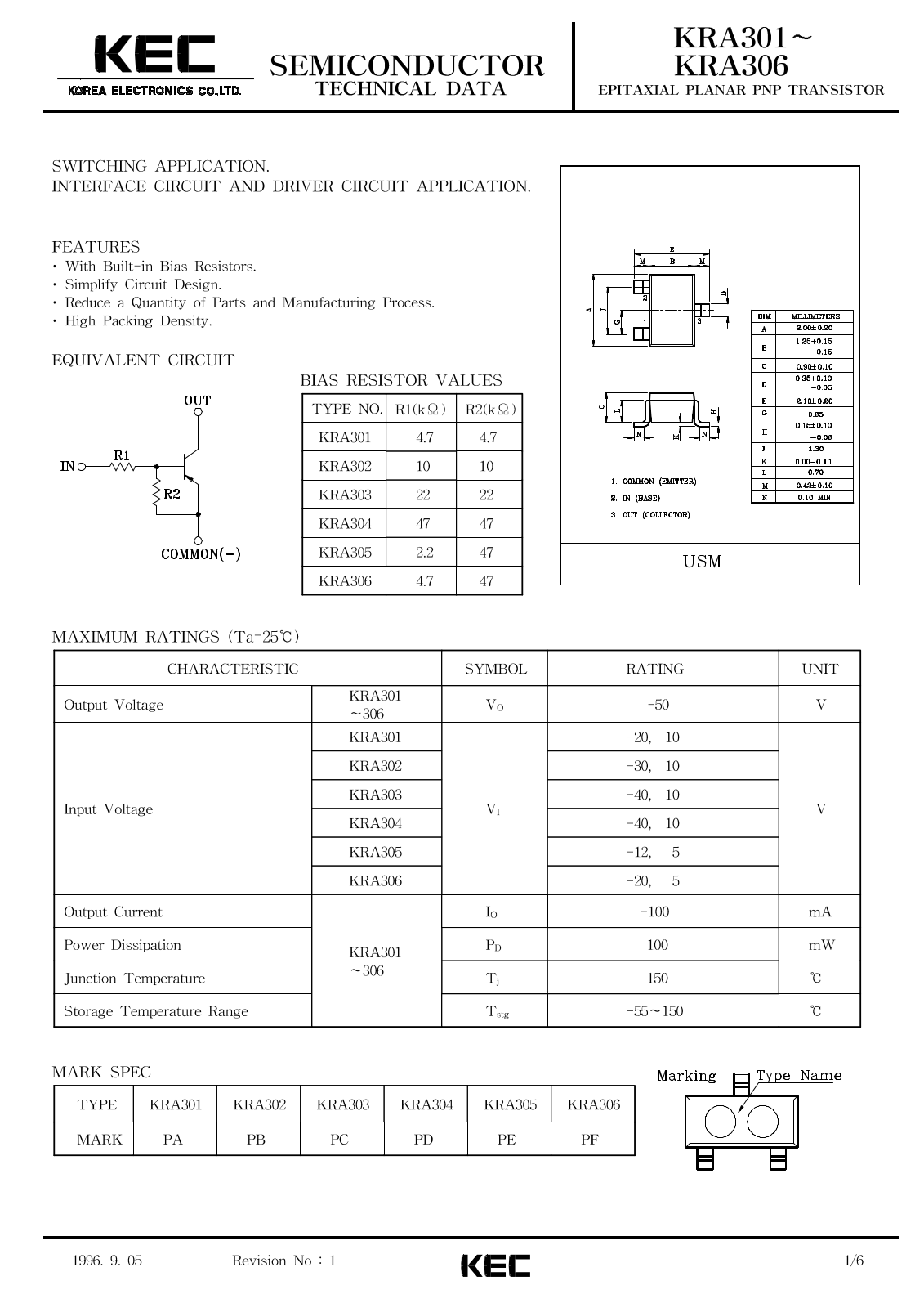 KEC KRA306, KRA305, KRA304, KRA303, KRA302 Datasheet