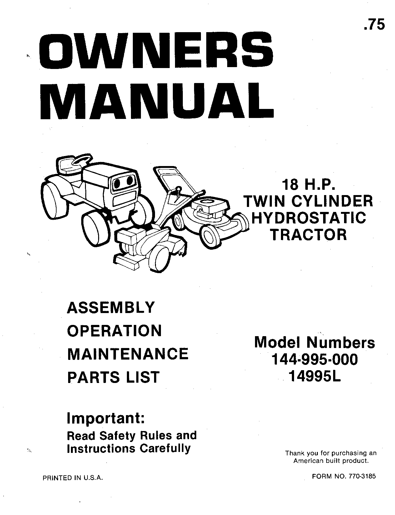 MTD 144-995-000, 14995L User Manual