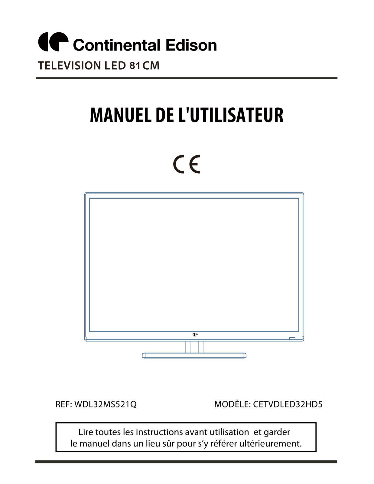 CONTINENTAL EDISON CETVDLED32HD5 User Manual