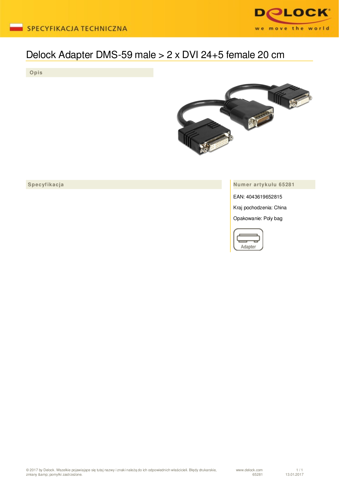 DeLOCK DMS-59 adapters, DMS-59 connectors on 2x DVI-I socket User Manual