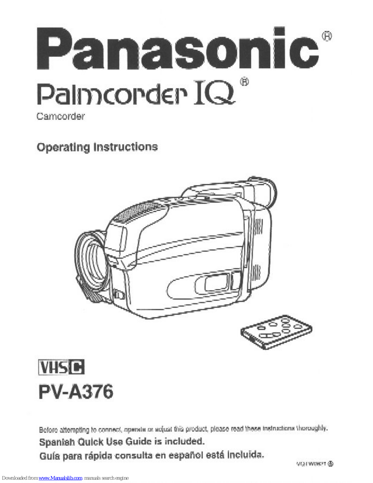 Panasonic Palmcorder PV-A376, PVA376D - VHS-C PALMCORDER User Manual