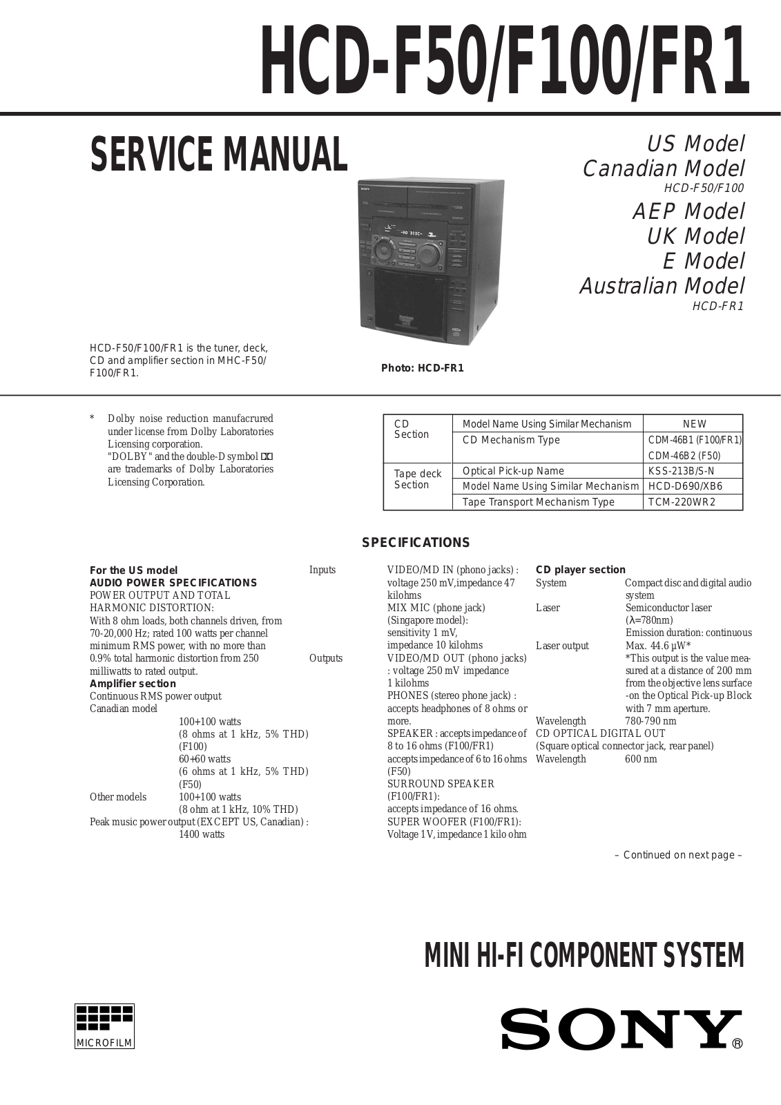 SONY HCD BX7, DX7J HCD BX7, DX7J Service Manual