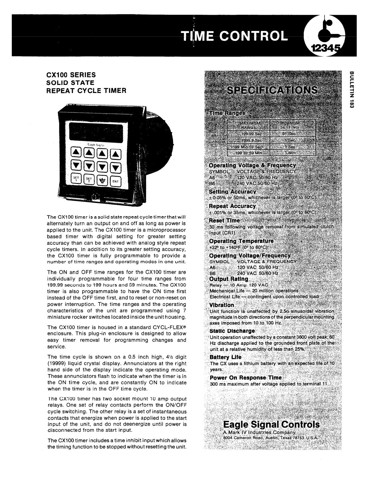 Eagle Signal CX100 Series Specifications