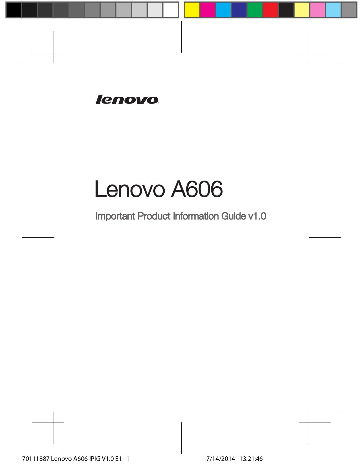 Lenovo A606 Important Product Information Guide