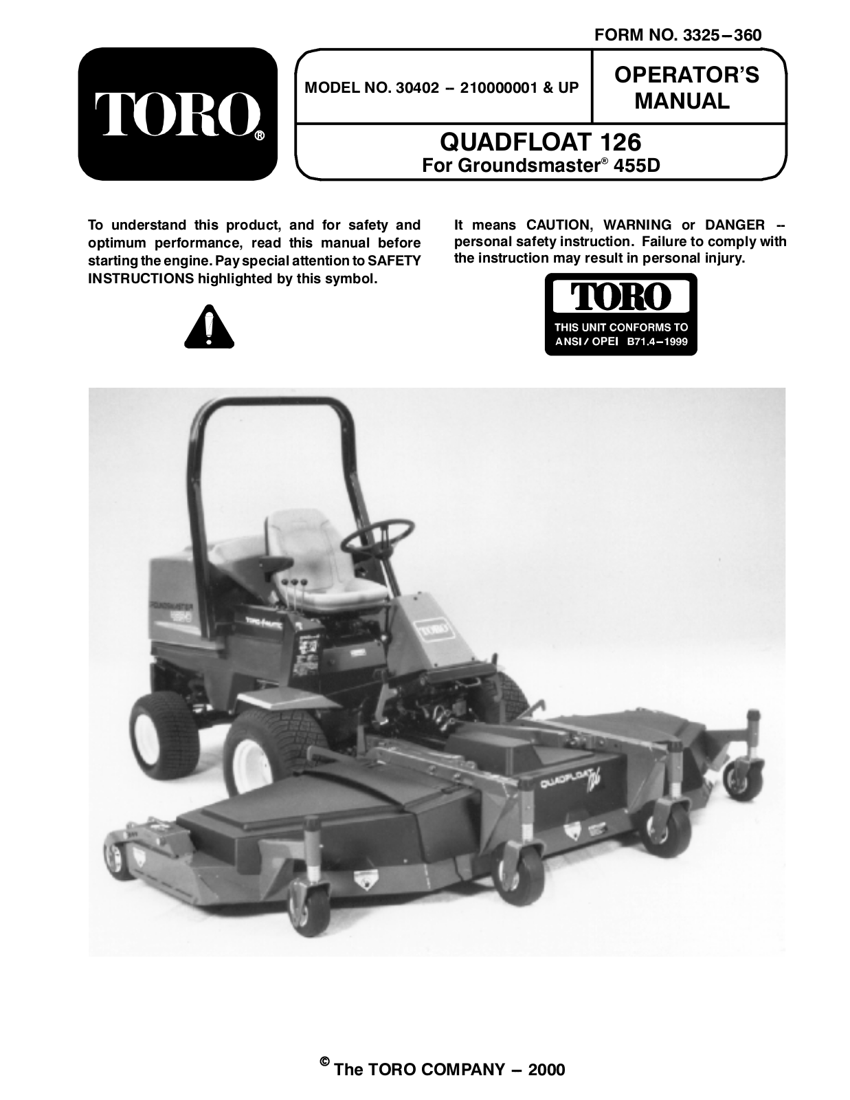 Toro 30402, quadfloat 126 Operator's Manual