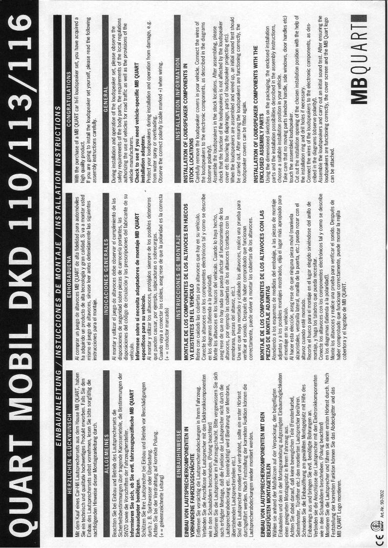 Mb quart DKD116, DKD110, DKD113 INSTALLATION guide