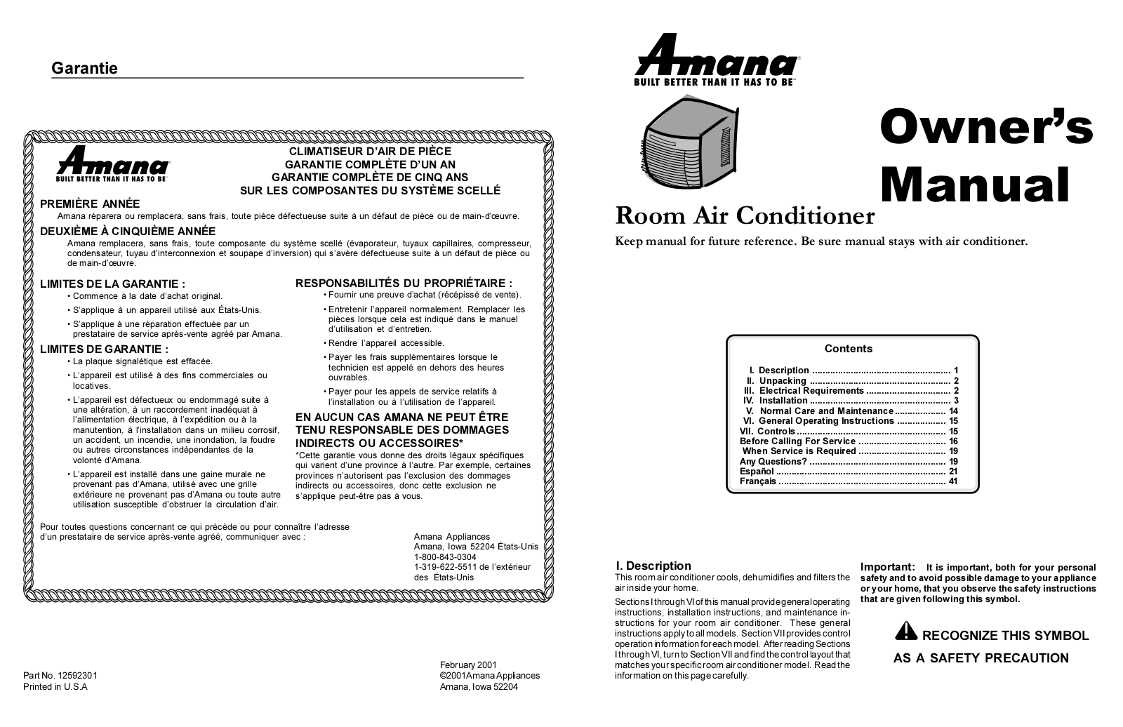 Amana AAC051FRA, AAC051STA, AAC061STA, AAC071FRA, AAC081SRA Owner's Manual