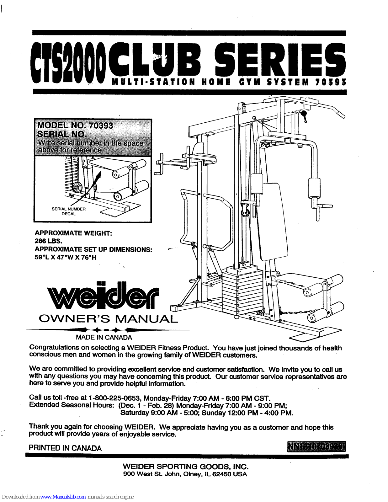 Weider 70393 Series Manual