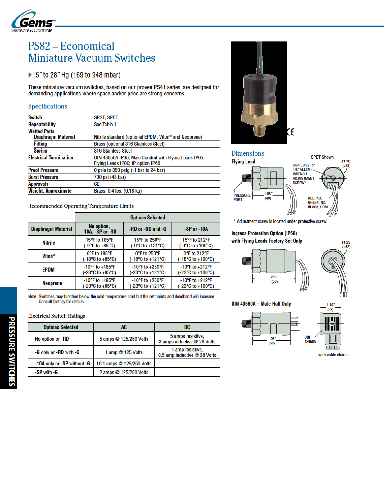 Gems Sensors & Controls PS82 Catalog Page