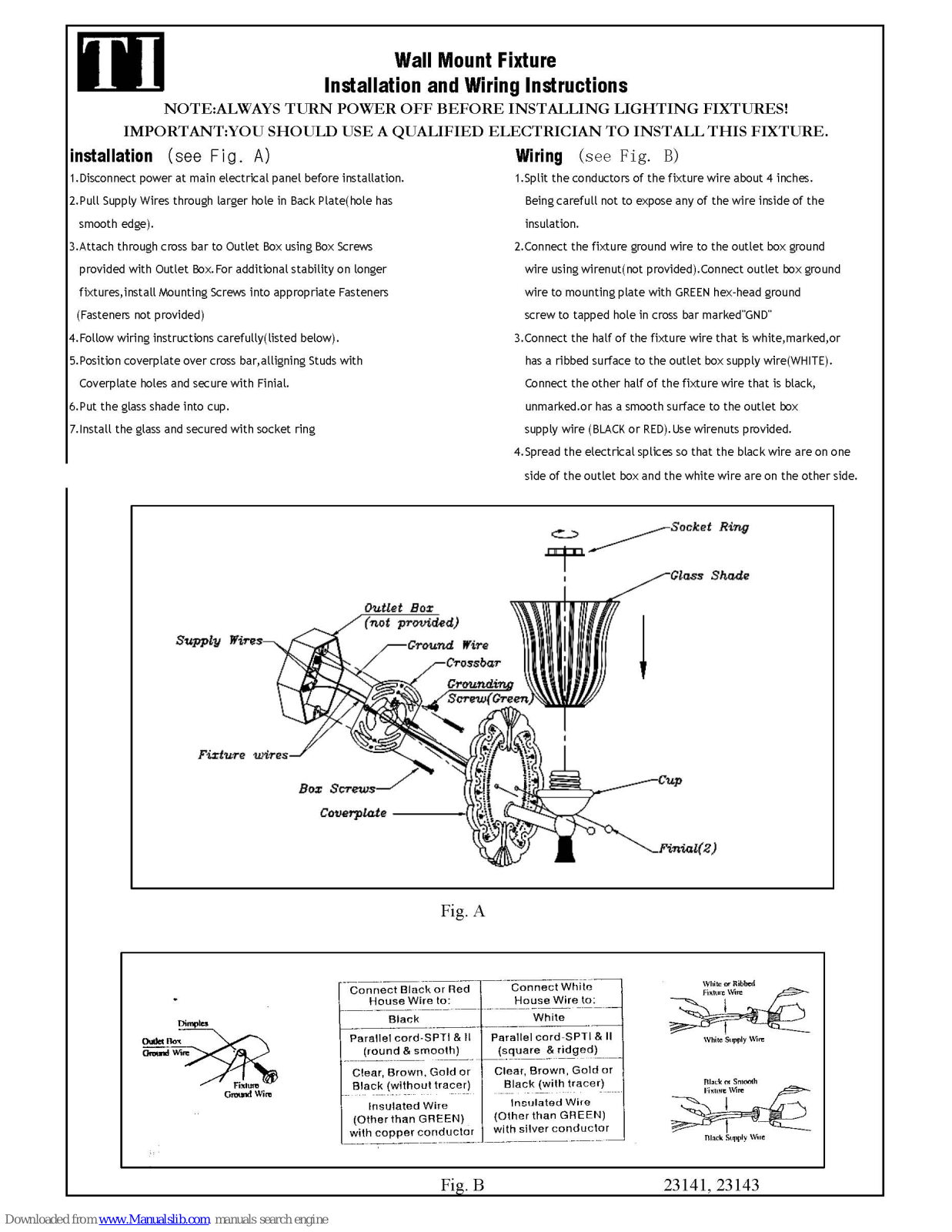 TI 23141, 23143 Installation And Wiring Instructions