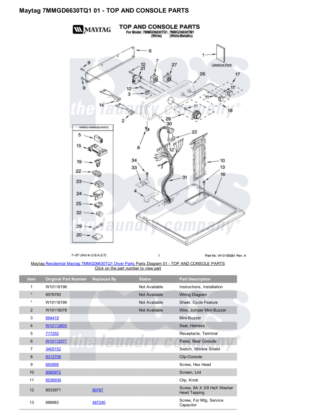 Maytag 7MMGD6630TQ1 Parts Diagram